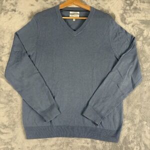 John W. Nordstrom Mens Medium Cotton Linen Cashmere Blue V-neck Sweater